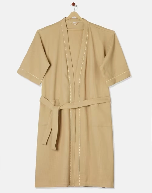 Beige Ashim Cotton Woven Bathrobe