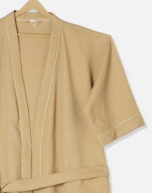 Beige Ashim Cotton Woven Bathrobe 4 Beige Ashim Cotton Woven Bathrobe