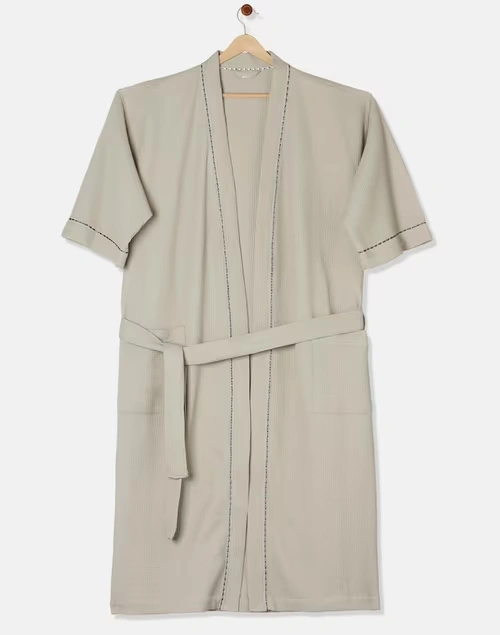 Grey Ashim Cotton Woven Bathrobe