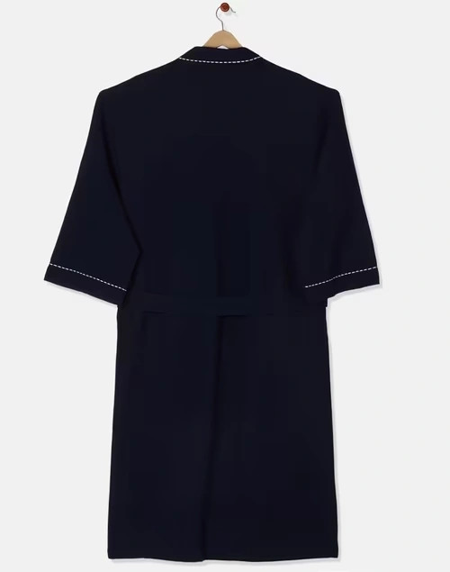 Navy Ashim Cotton Woven Bathrobe 3 Navy Ashim Cotton Woven Bathrobe