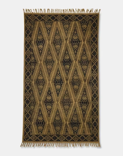 Blue Diamond Hand Woven Kalamkari Printed Cotton Viscose Dhurrie