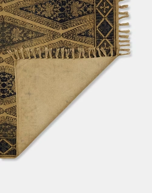 Blue Diamond Hand Woven Kalamkari Printed Cotton Viscose Dhurrie