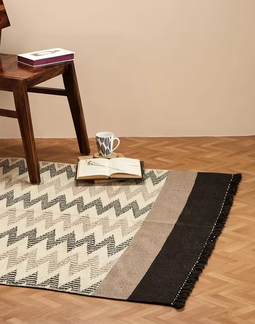 Brown Beige Woven Cotton Dhurrie