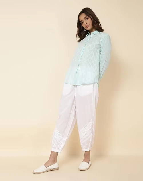 Blue Cotton Chikankari Shirt