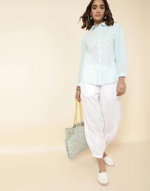 Blue Cotton Chikankari Shirt