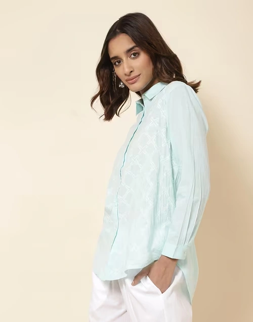 Blue Cotton Chikankari Shirt 3 Blue Cotton Chikankari Shirt