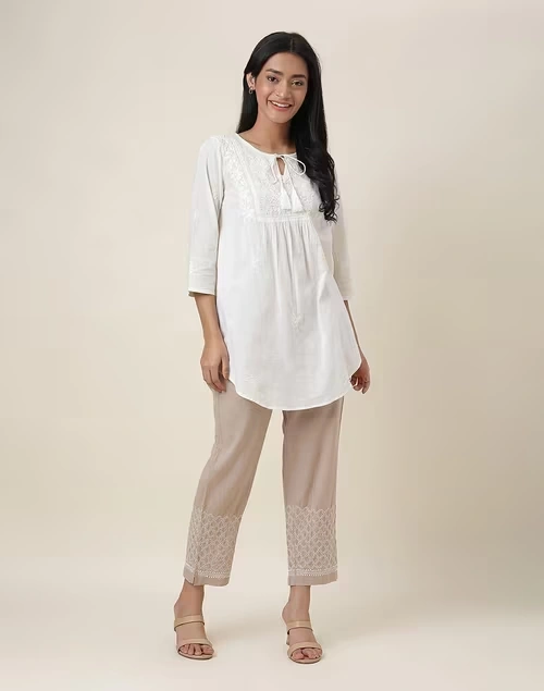 Beige Cotton Ankle Length Pant Casual 3 Beige Cotton Ankle Length Pant Casual