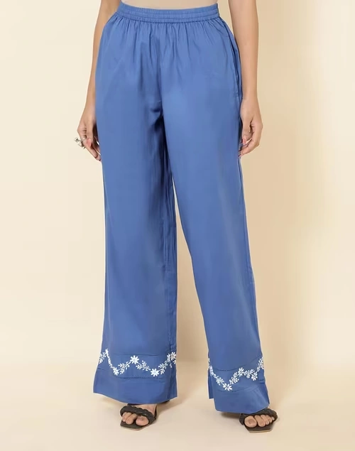 Navy Cotton Regular Fit Palazzo