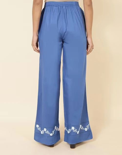 Navy Cotton Regular Fit Palazzo