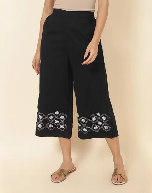 Black Cotton Chikankari Culottes