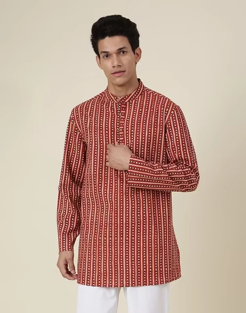 Chinese Collar Cotton Cambric Printed Kurta
