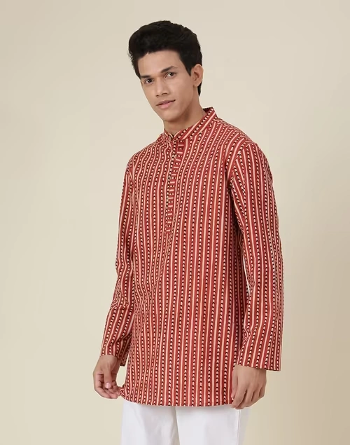 Chinese Collar Cotton Cambric Printed Kurta 3 Chinese Collar Cotton Cambric Printed Kurta