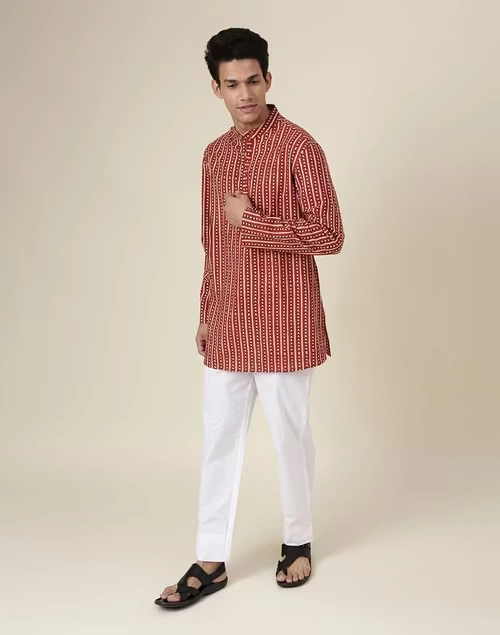 Chinese Collar Cotton Cambric Printed Kurta 4 Chinese Collar Cotton Cambric Printed Kurta