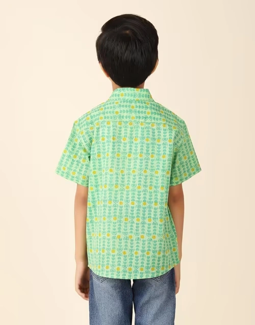 Green Cotton Printed Shirt