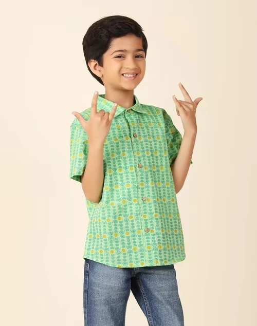 Green Cotton Printed Shirt 4 Green Cotton Printed Shirt