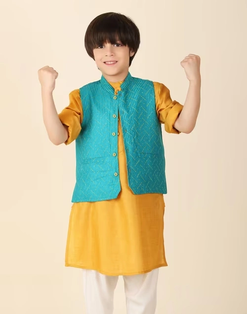 Teal Viscose Silk Printed Jacket