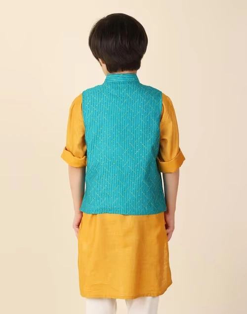 Teal Viscose Silk Printed Jacket