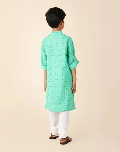 Green Cotton Printed Long Kurta