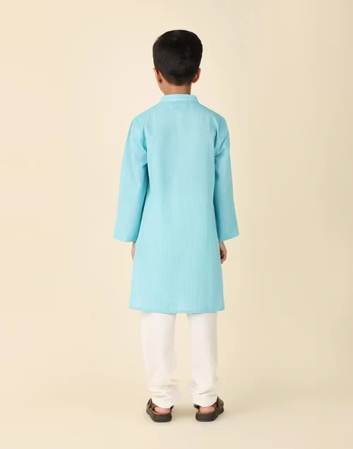 Light Blue Cotton Printed Long Kurta