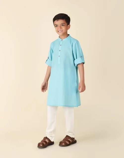 Light Blue Cotton Printed Long Kurta 3 Light Blue Cotton Printed Long Kurta
