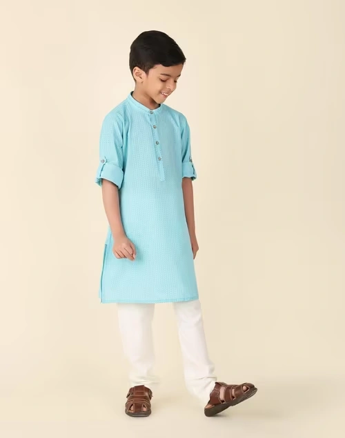 Light Blue Cotton Printed Long Kurta 4 Light Blue Cotton Printed Long Kurta
