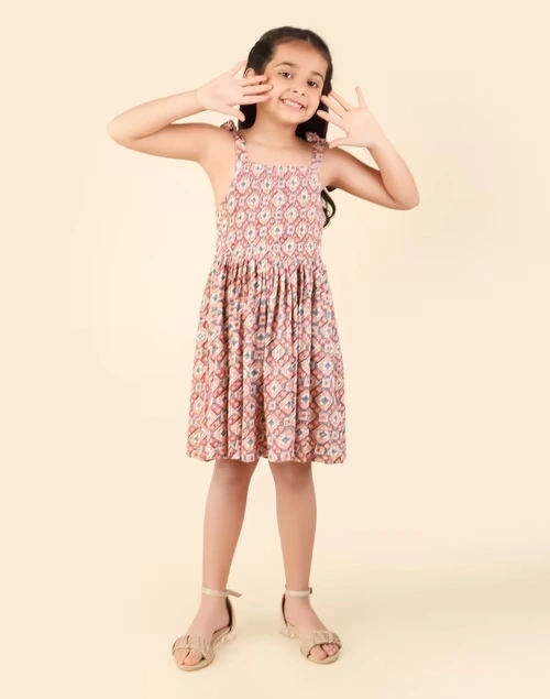 Brown Cotton Printed Dress