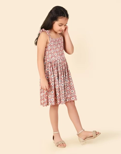 Brown Cotton Printed Dress