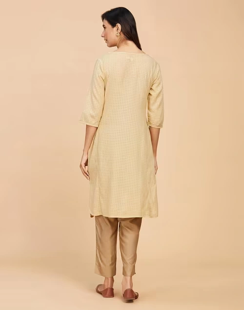 Beige Cotton Chikankari Knee Length Kurta 3 Beige Cotton Chikankari Knee Length Kurta