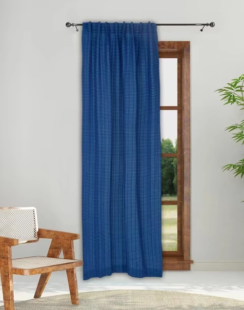 Blue Deepali Cotton Woven Curtain | 1pc
