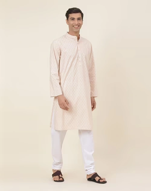 Beige Cotton Printed Long Kurta