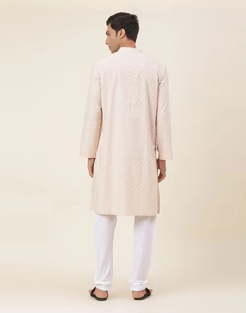 Beige Cotton Printed Long Kurta