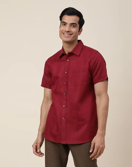 Red Linen Blend Shirt