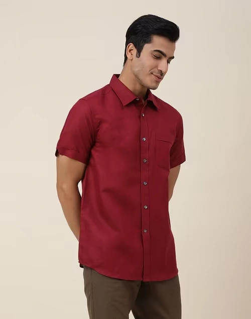 Red Linen Blend Shirt