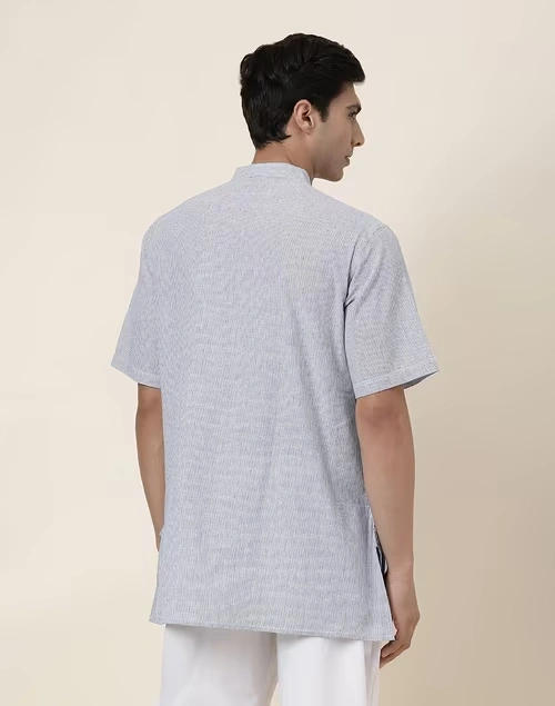 Blue Cotton Dobby Regular Fit Short Kurta 4 Blue Cotton Dobby Regular Fit Short Kurta