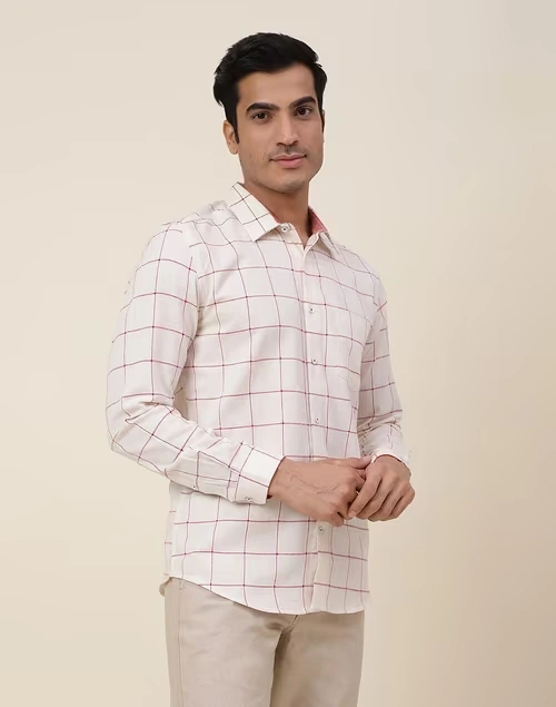 White Cotton Checks Slim Fit Shirt