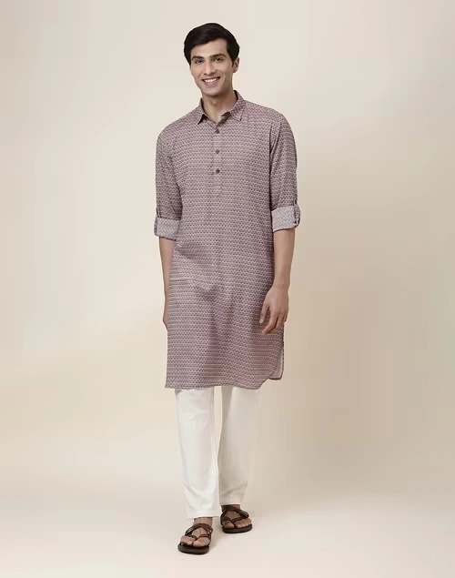 Brown Cotton Dobby Pathani
