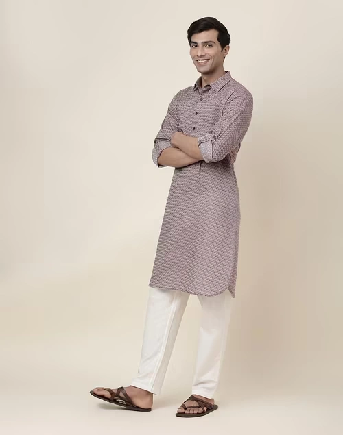 Brown Cotton Dobby Pathani