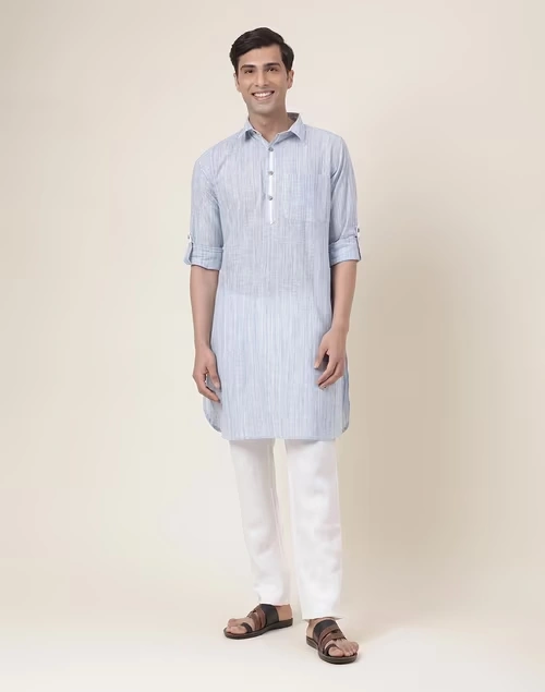 Blue Cotton Woven Pathani