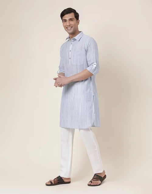 Blue Cotton Woven Pathani