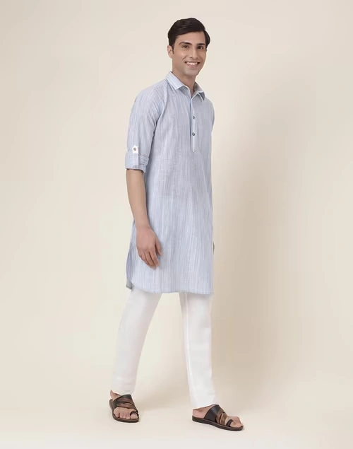 Blue Cotton Woven Pathani