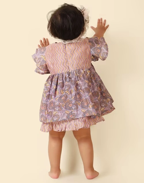 Floral Printed Cotton Silk Short Sleeves Frock 3 Floral Printed Cotton Silk Short Sleeves Frock