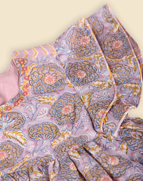 Floral Printed Cotton Silk Short Sleeves Frock 4 Floral Printed Cotton Silk Short Sleeves Frock