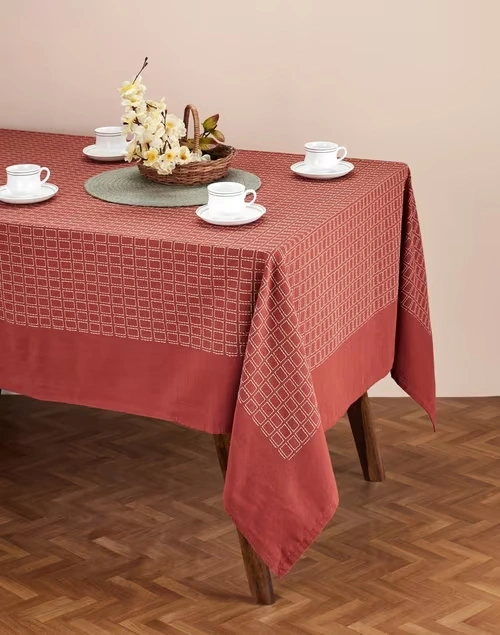Rust Drithi Woven Cotton Table Cover