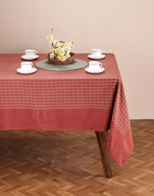 Rust Drithi Woven Cotton Table Cover