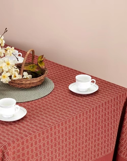 Rust Drithi Woven Cotton Table Cover 3 Rust Drithi Woven Cotton Table Cover