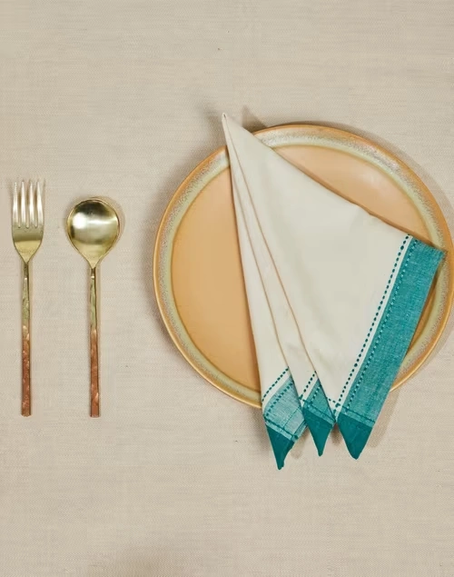 Natural Green Tanka Cotton Woven Napkin Set Of 6