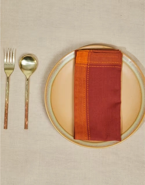 Red Orange Tanka Cotton Woven Napkin Set Of 6