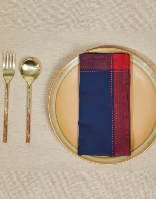 Red Indigo Tanka Cotton Woven Napkin Set Of 6
