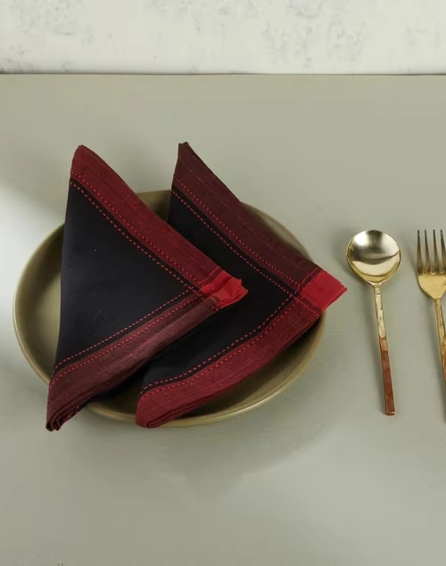 Black Red Tanka Woven Cotton Napkin