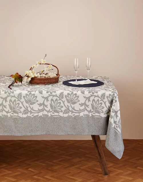 Natural Black Inaya Cotton Woven Table Cover